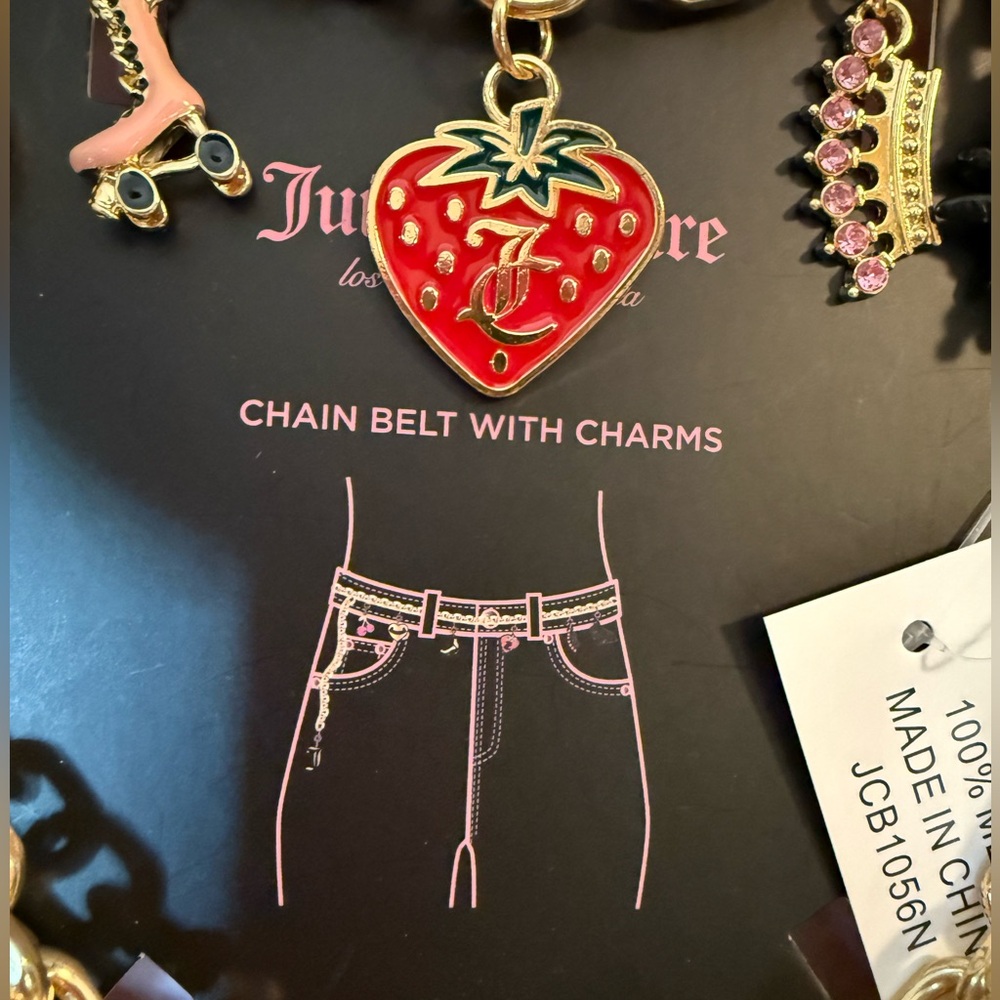 Juicy Couture Los Angeles NWT Sz M/L Gold Tone Chunky Chain Charm Metal Belt - Picture 6 of 6